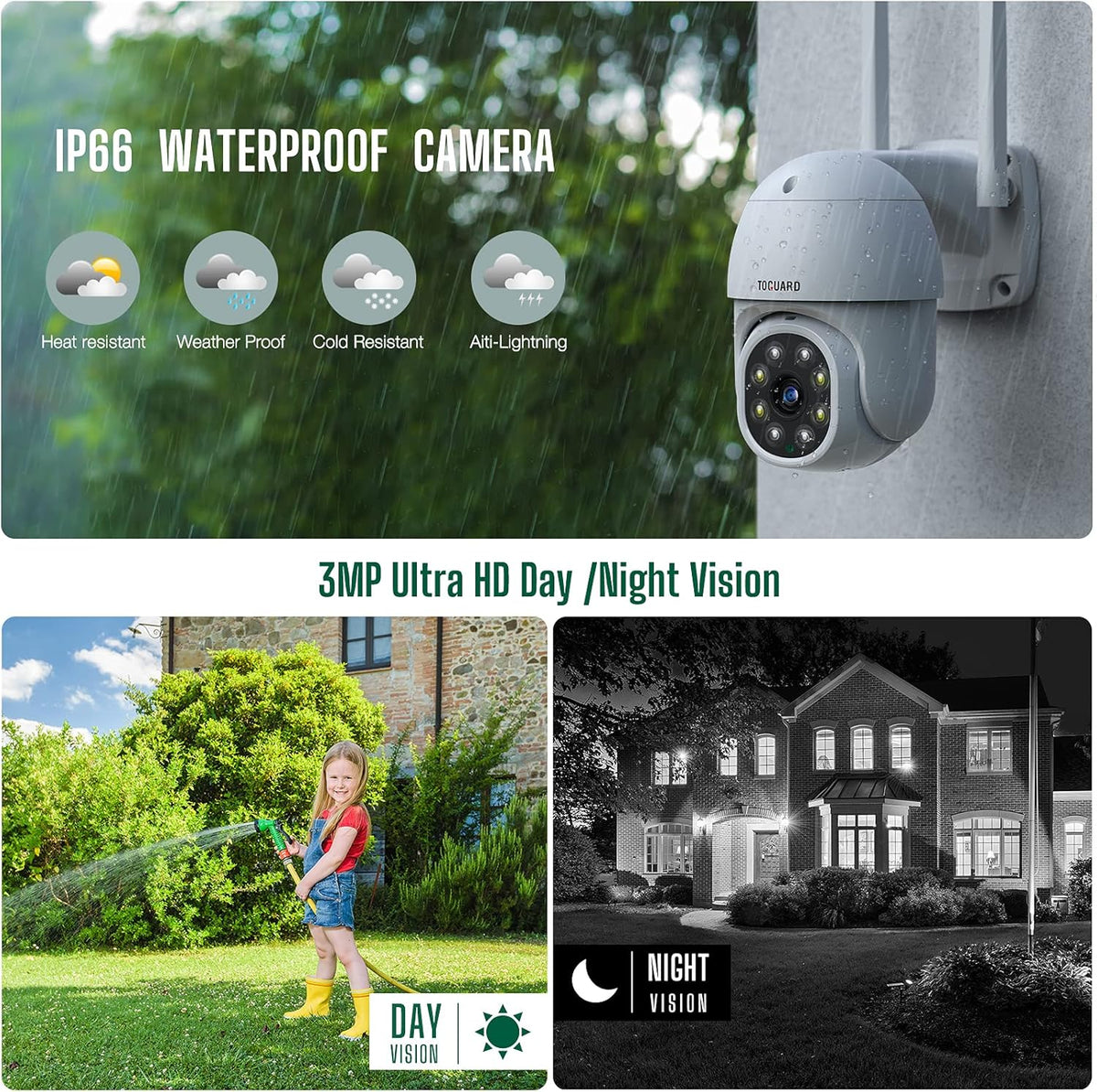 Wireless Security Camera Outdoor with 1TB Hard Drive, 3MP Night Vision, Two-Way Audio, IP66 Waterproof Y94003