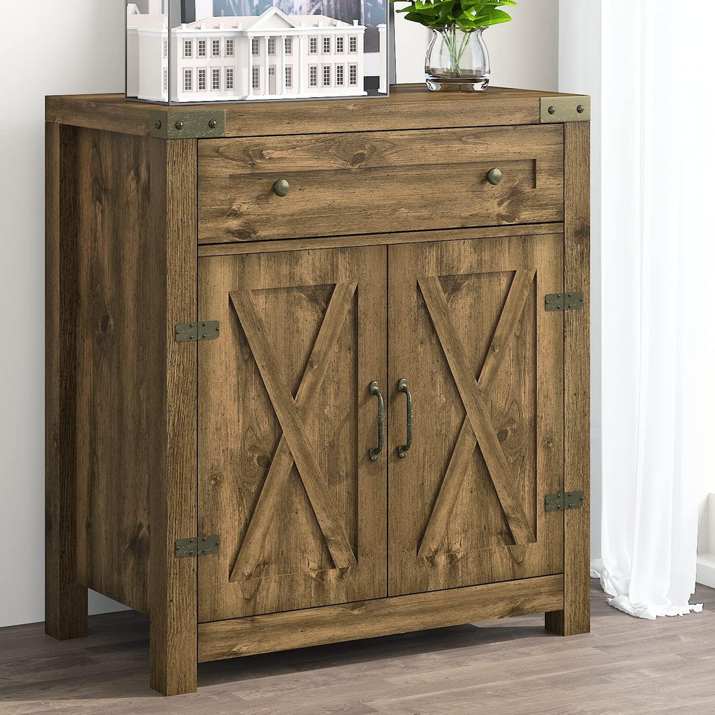 Rustic Oak Storage Cabinet with Drawer and 2 Doors T595