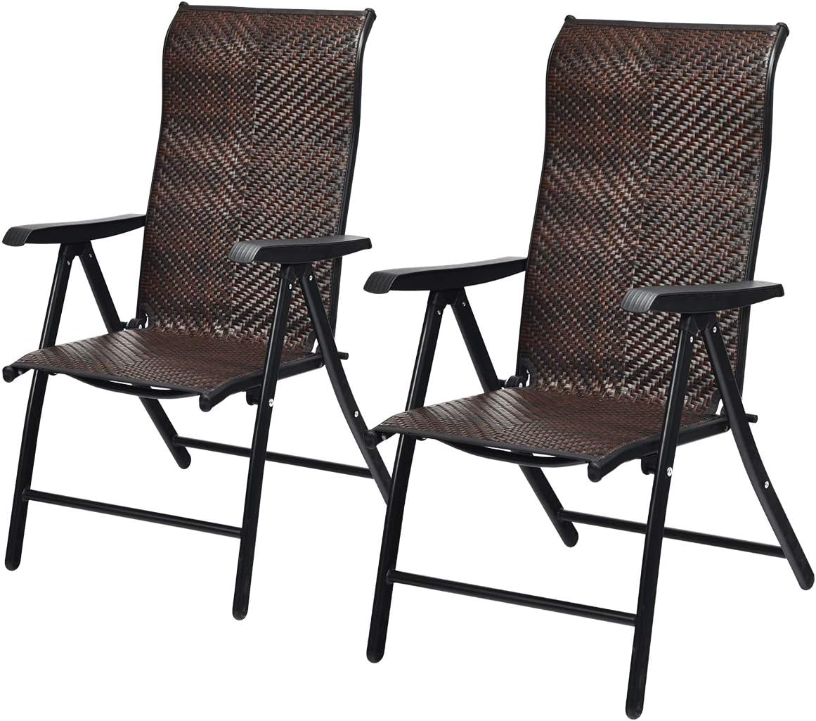 2 Piece Rattan Folding Reclining Chair with Adjustable Backrest M20759