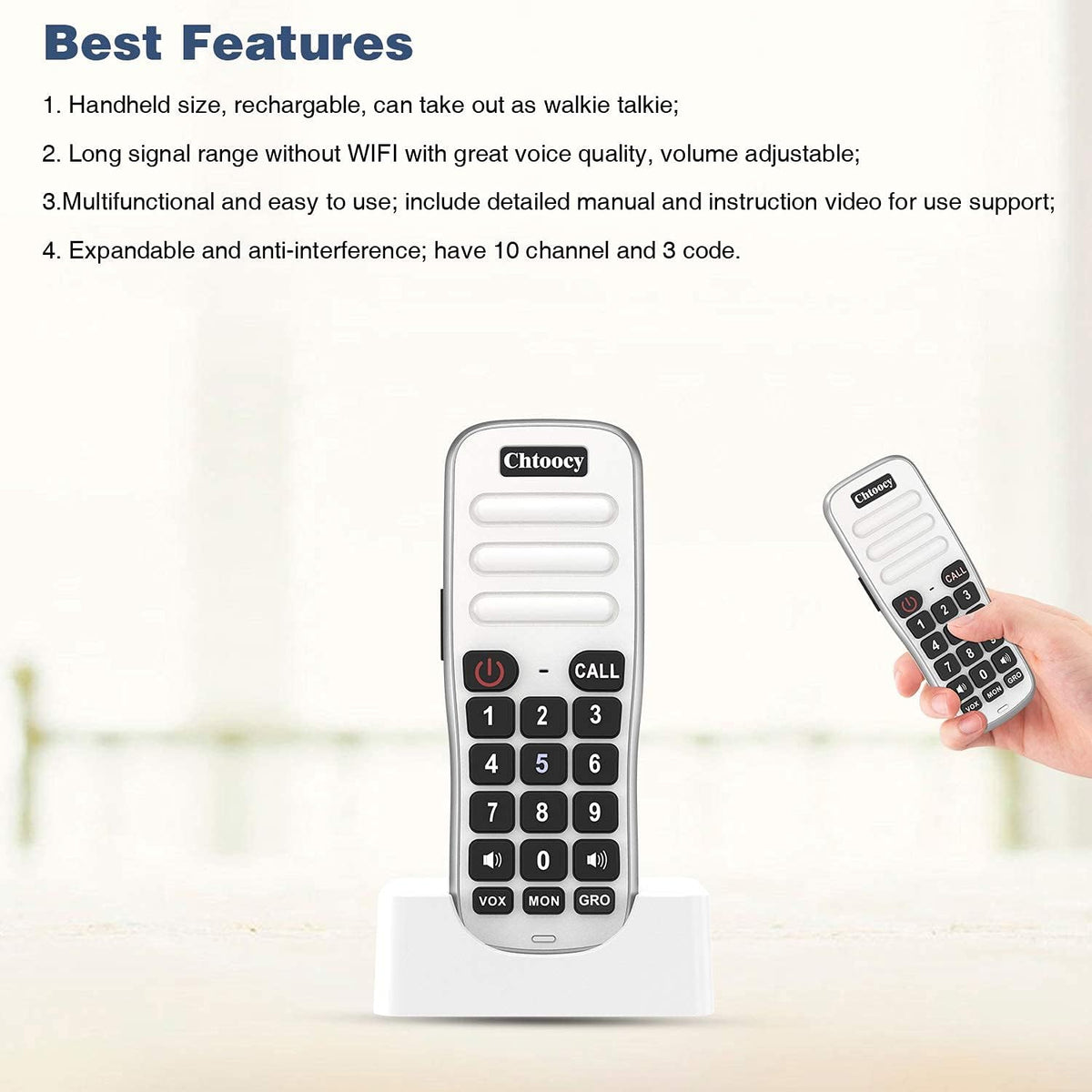 Rechargeable Wireless Intercom System 5280 Feet 10 Channel 4 Packs White A115113