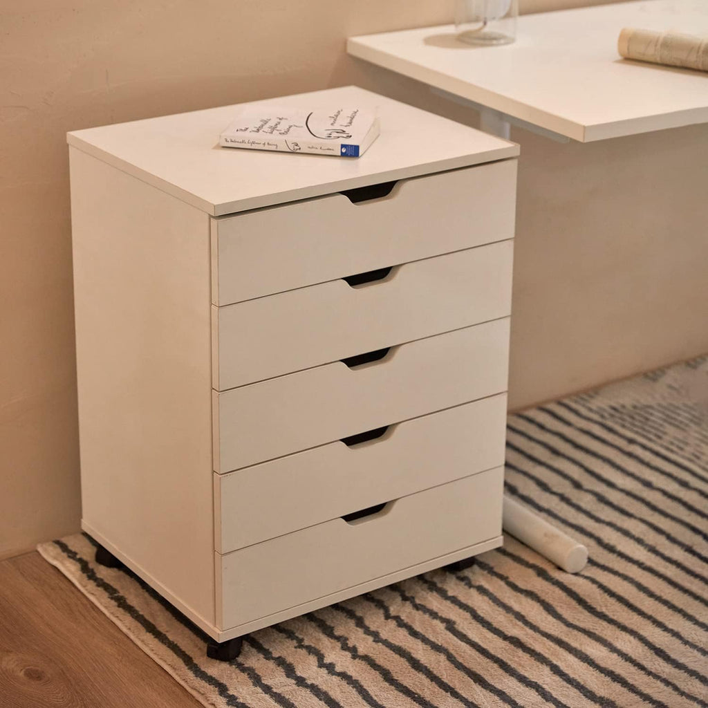 White 5 Drawer File Cabinet with Casters J2911