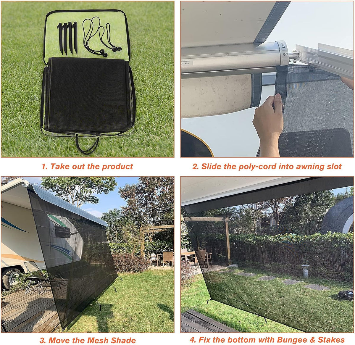 8'X15' Black Mesh RV Awning Sun Shade Screen D4748