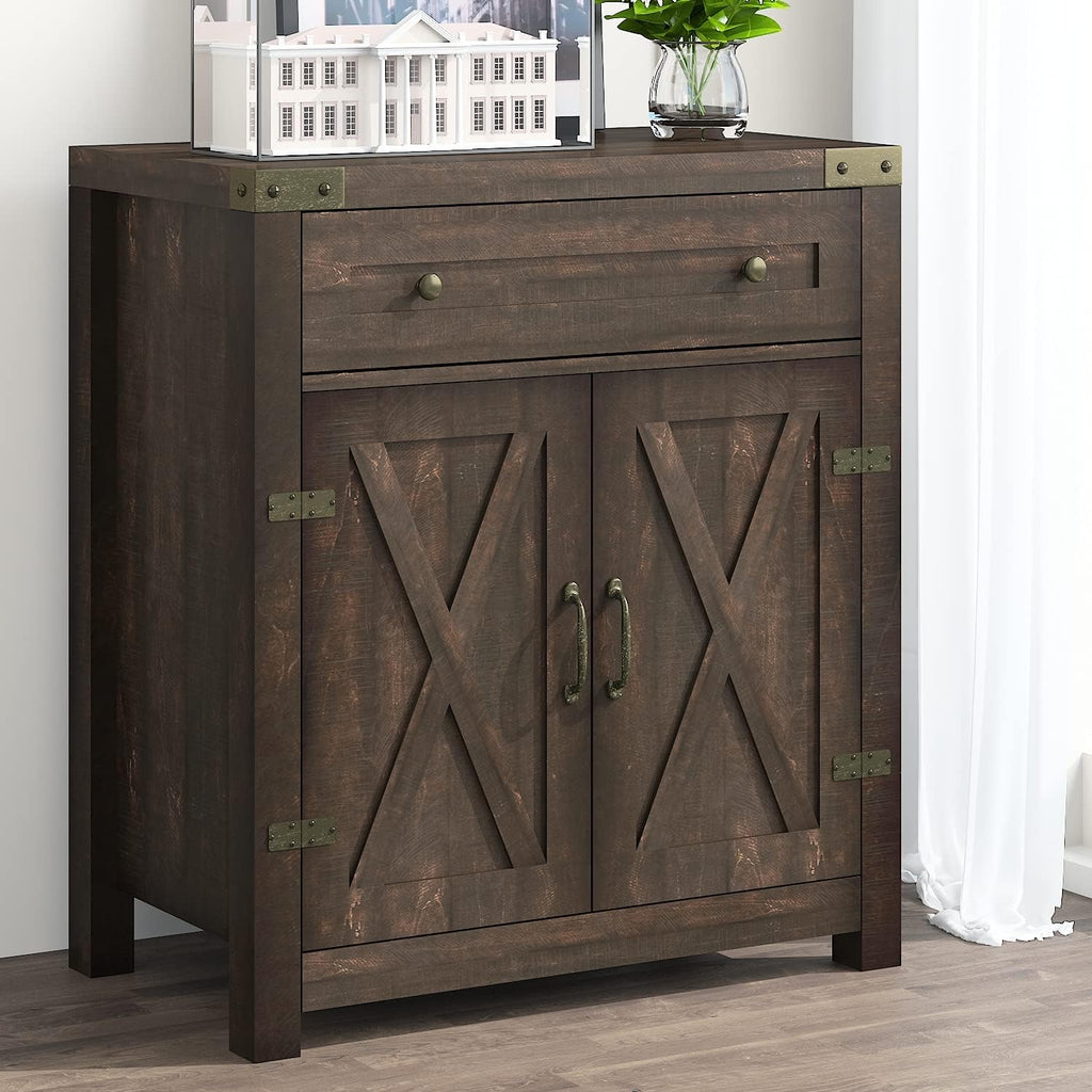 Rustic Oak Storage Cabinet with Drawer and 2 Doors T595