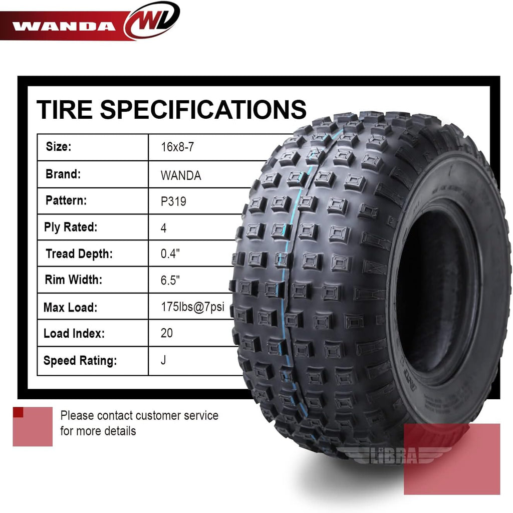 Set of 4 16x8-7 4PR ATV Tires U7186