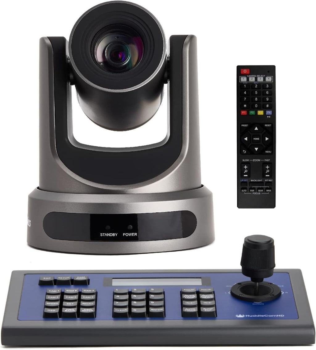 White SDI Live Streaming Broadcast Camera and Serial PTZ Joystick M138