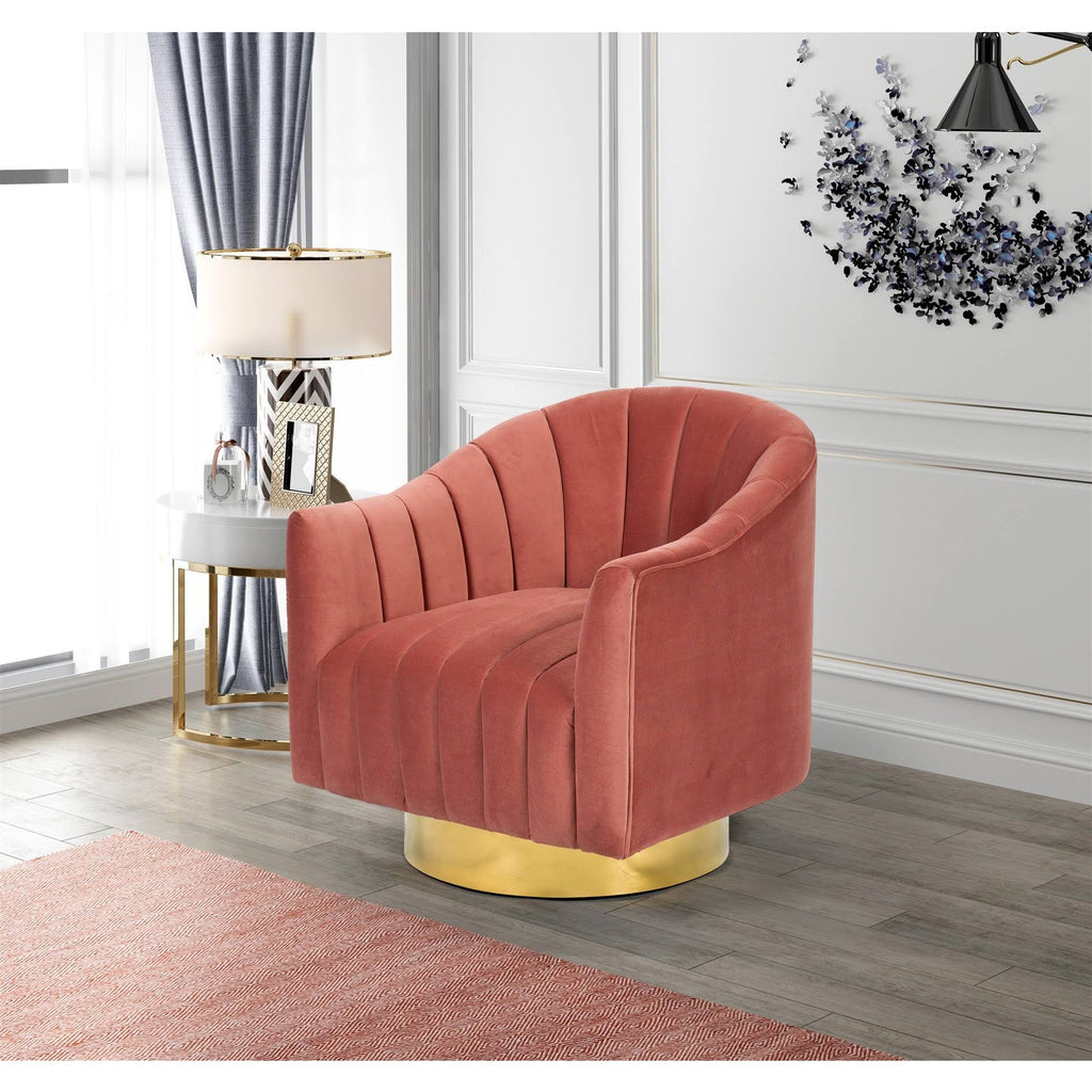 Velvet Upholstered Swivel Barrel Chair with Gold Base T57407