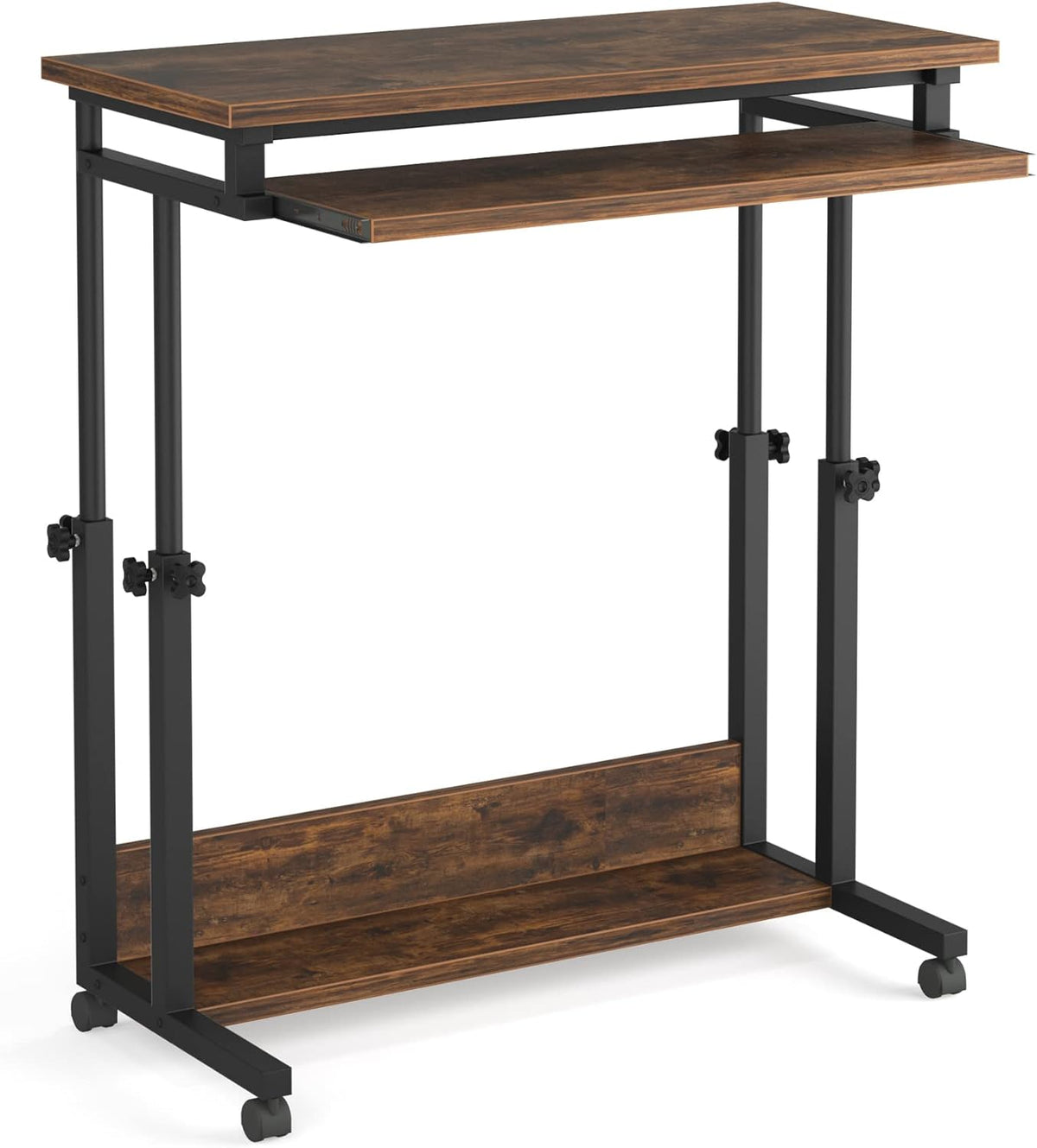 Height Adjustable Portable Desk with Keyboard Tray on Wheels N12576