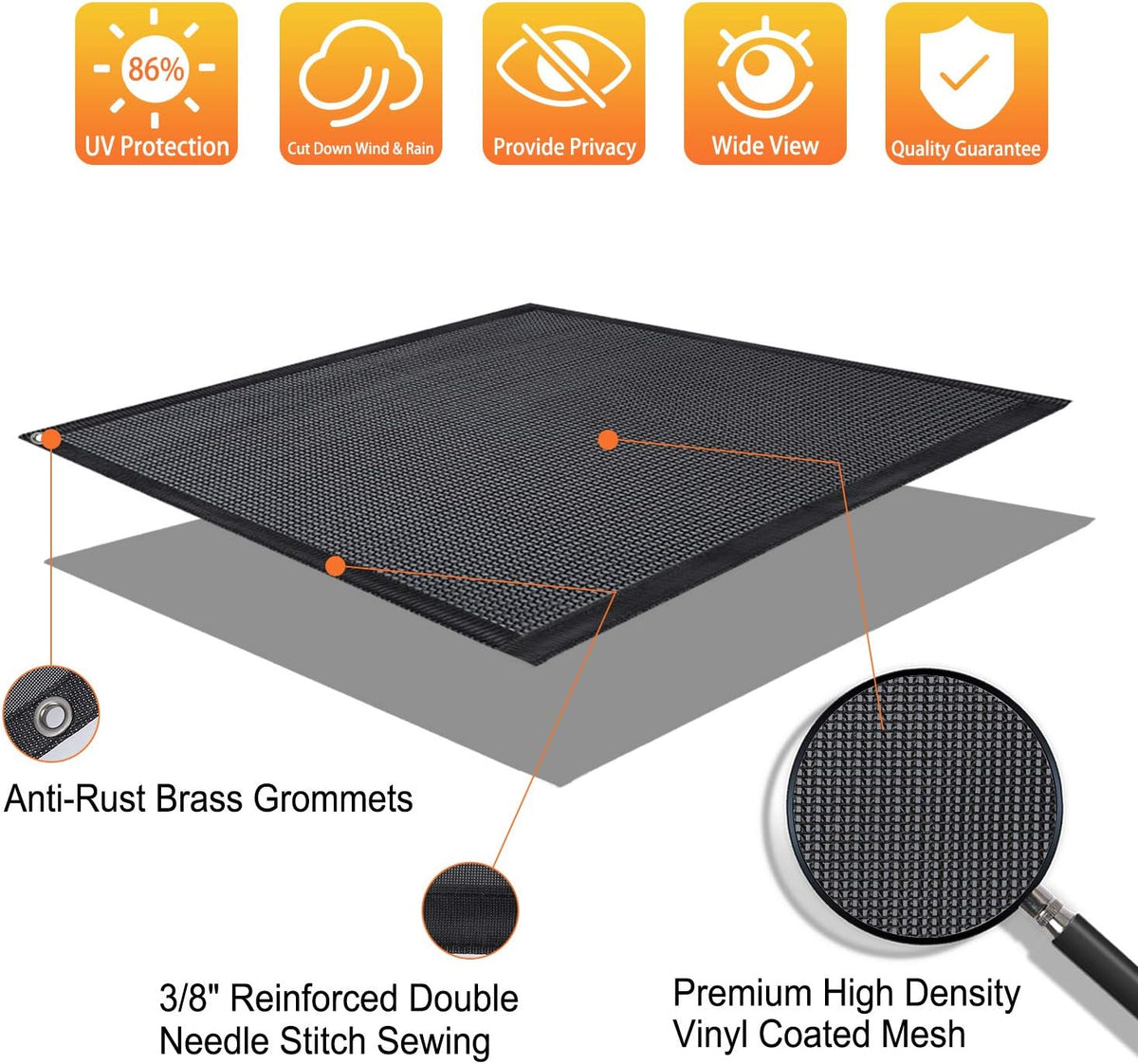 Black Mesh UV Blocker RV Awning Sun Shade Screen 15' x 9' A994621