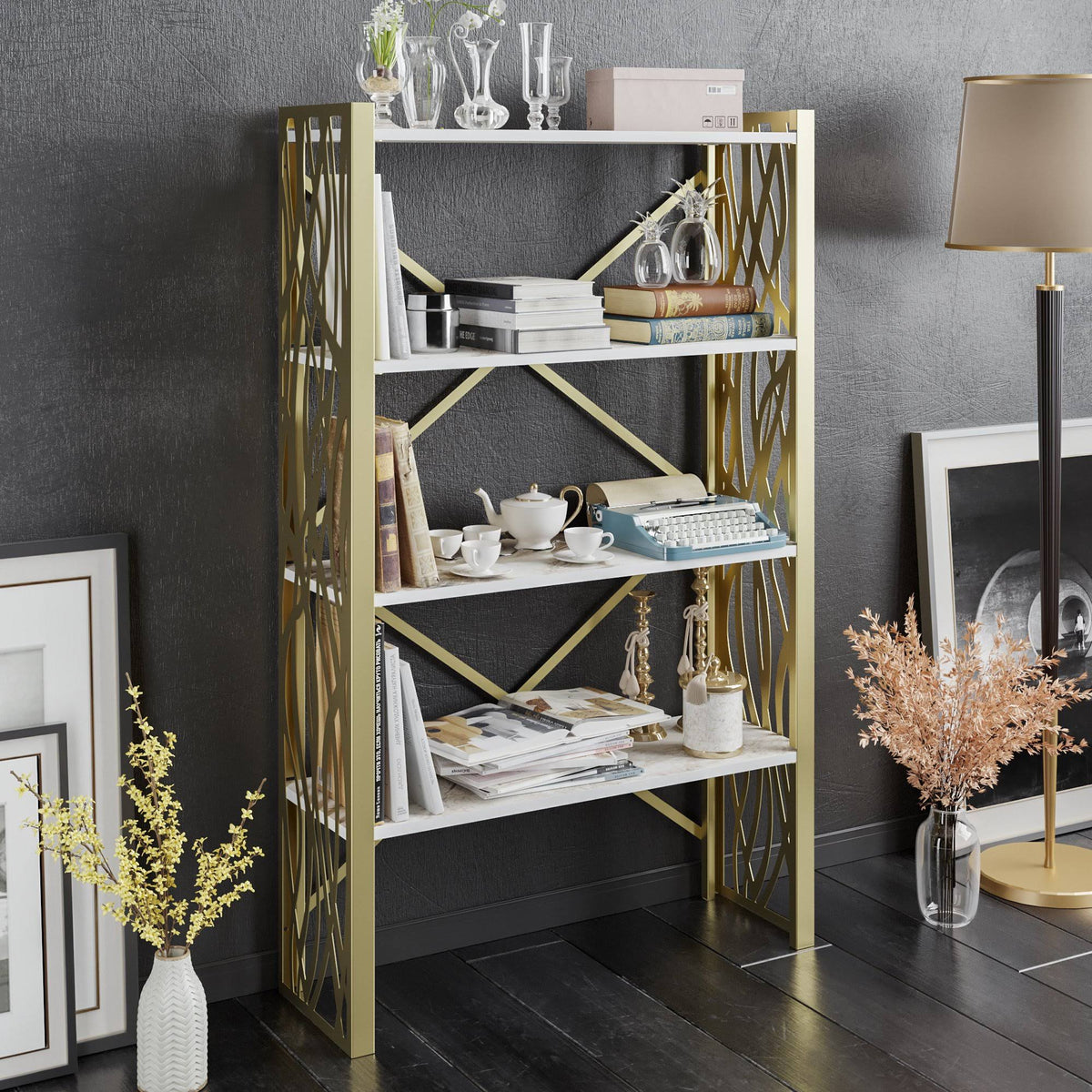 Tall Metal Wood Accent Bookcase H214
