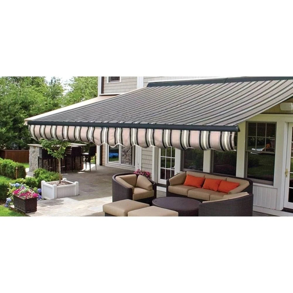 13 x 10 Feet Multi-Striped Green Retractable Patio Awning Y719