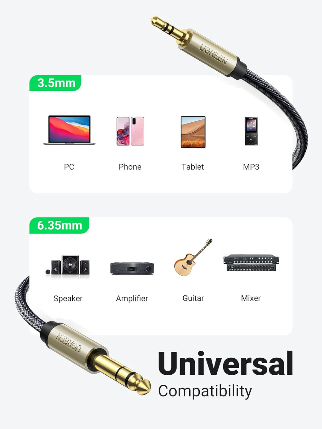 6.35mm to 3.5mm TRS Stereo Audio Cable 6FT T15956