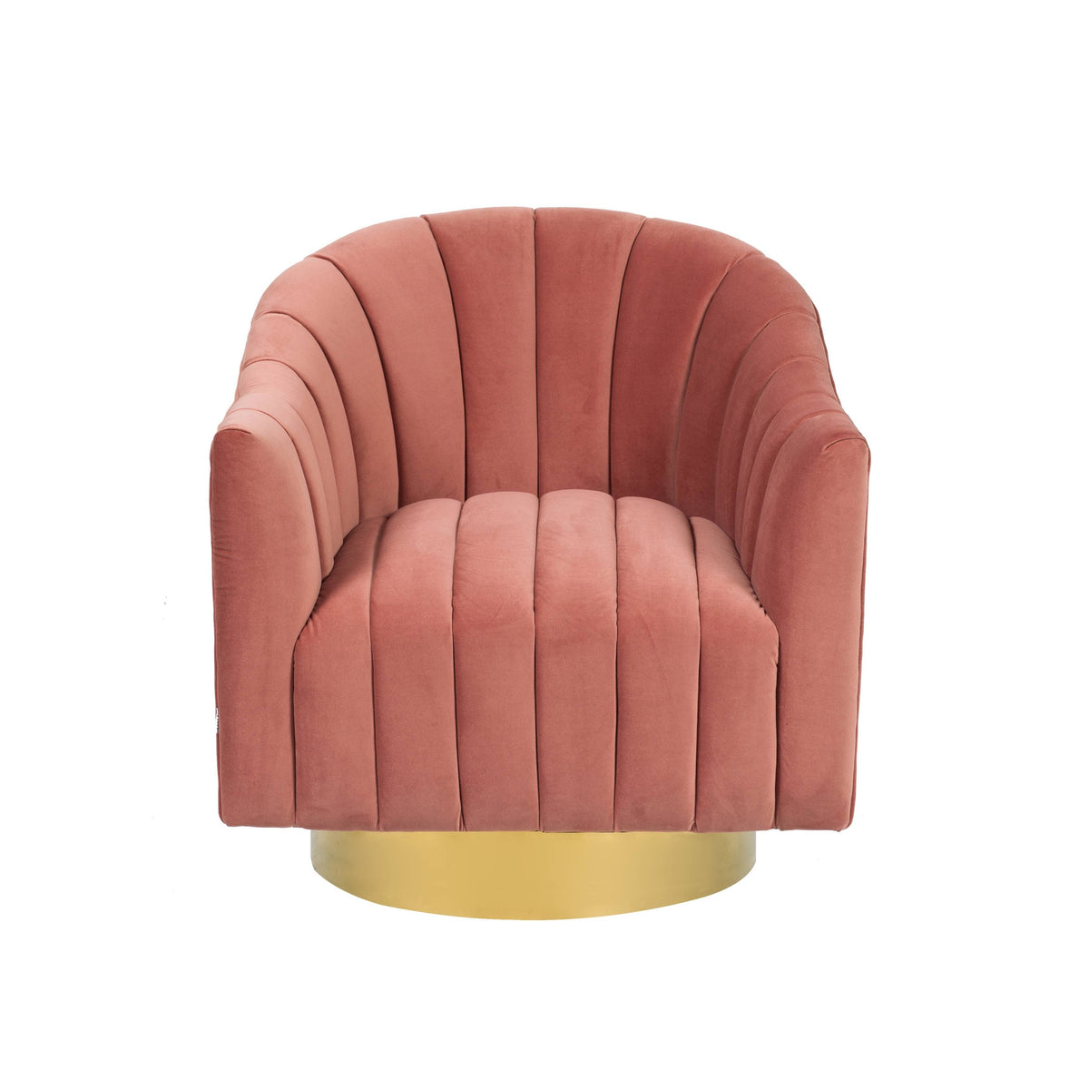 Velvet Upholstered Swivel Barrel Chair with Gold Base T57407