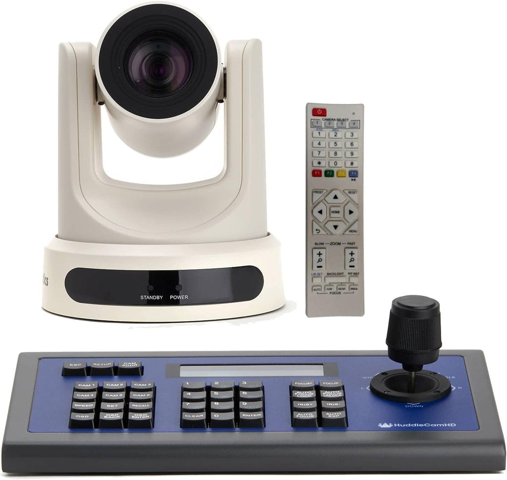 White SDI Live Streaming Broadcast Camera and Serial PTZ Joystick M138