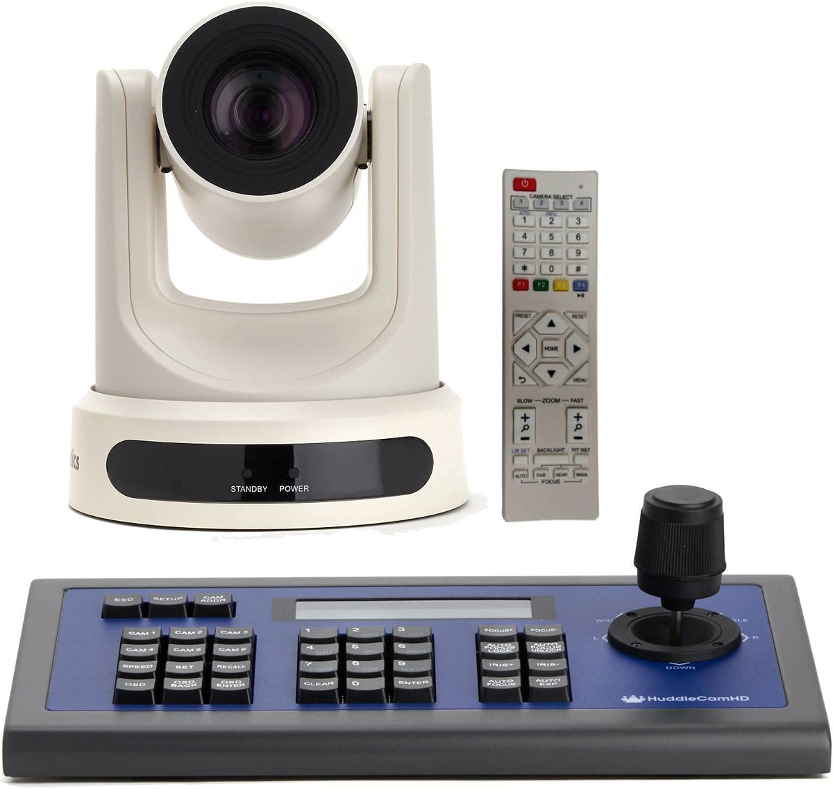 White SDI Live Streaming Broadcast Camera and Serial PTZ Joystick M138