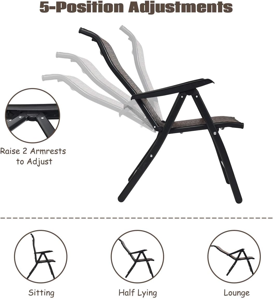 2 Piece Rattan Folding Reclining Chair with Adjustable Backrest M20759