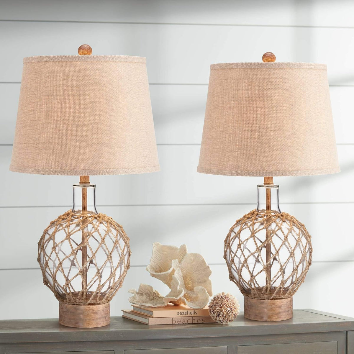 Set of 2 Rope and Clear Glass Table Lamps Q29021