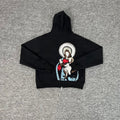 Derschutze Black Full‑Zip Hoodie Large Back Religious Figure Embroidery