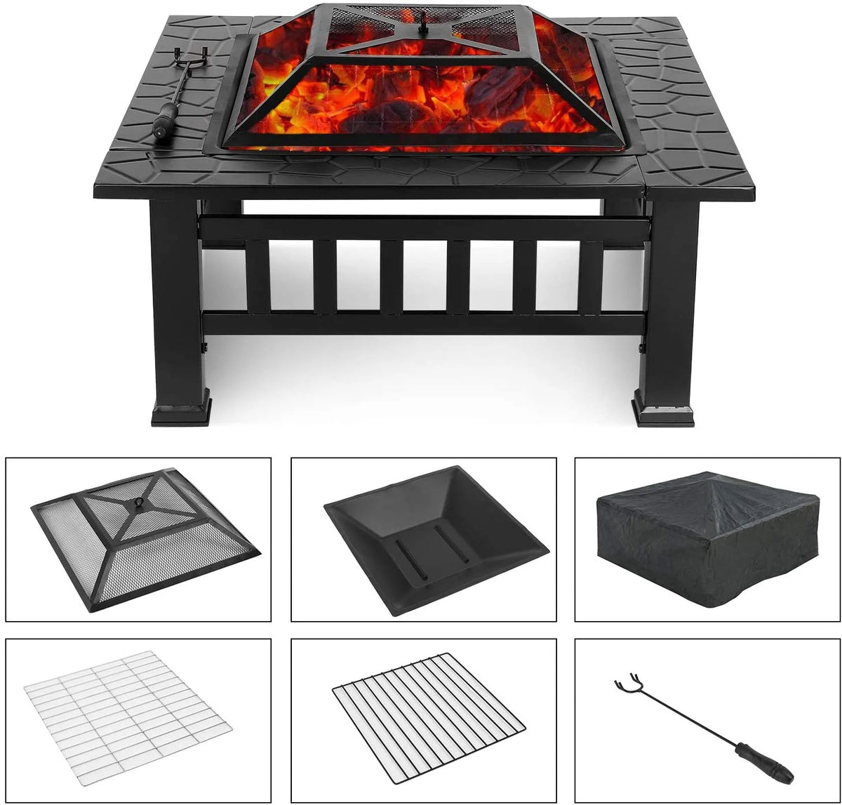 Steel 32'' Square Wood Burning Fire Pit G3736