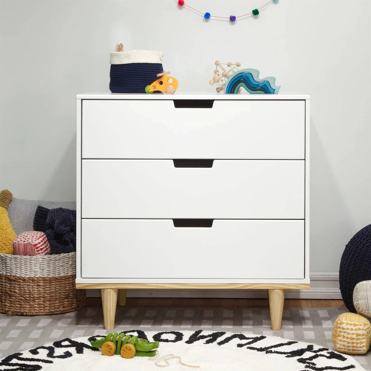 3 Drawer White Wood Dresser D7940