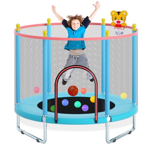 55" Trampoline with Safety Enclosure Net and Basketball Hoop E4034