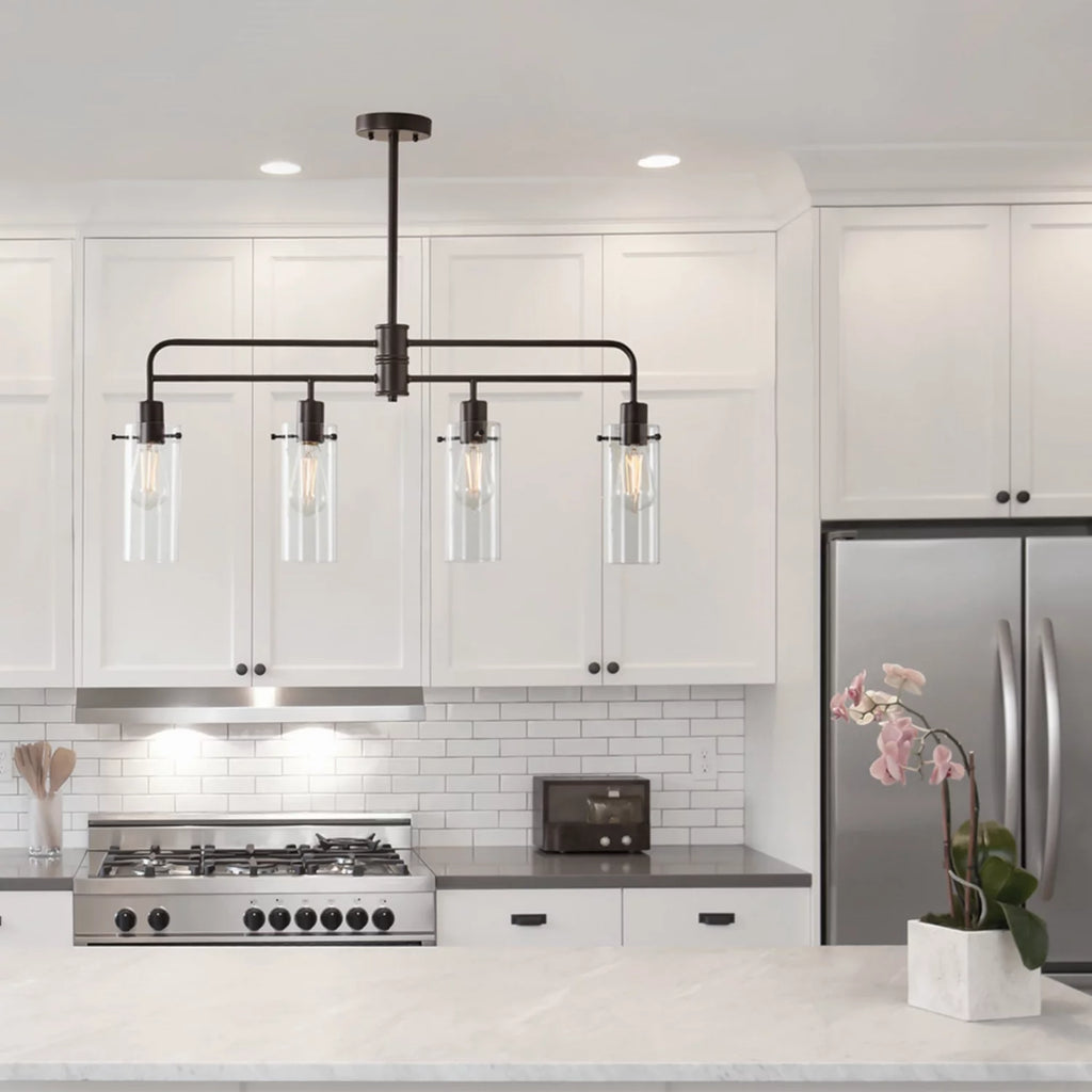 Bronze Metal Clear Glass 4-Light Island Pendant Light H17373