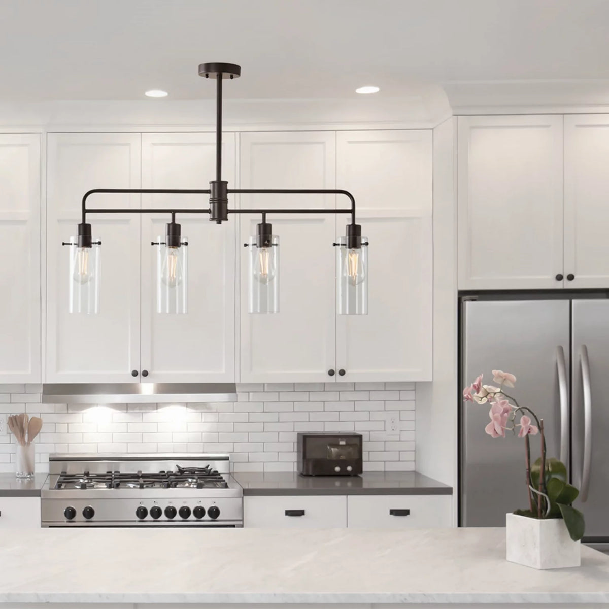 Bronze Metal Clear Glass 4-Light Island Pendant Light H17373