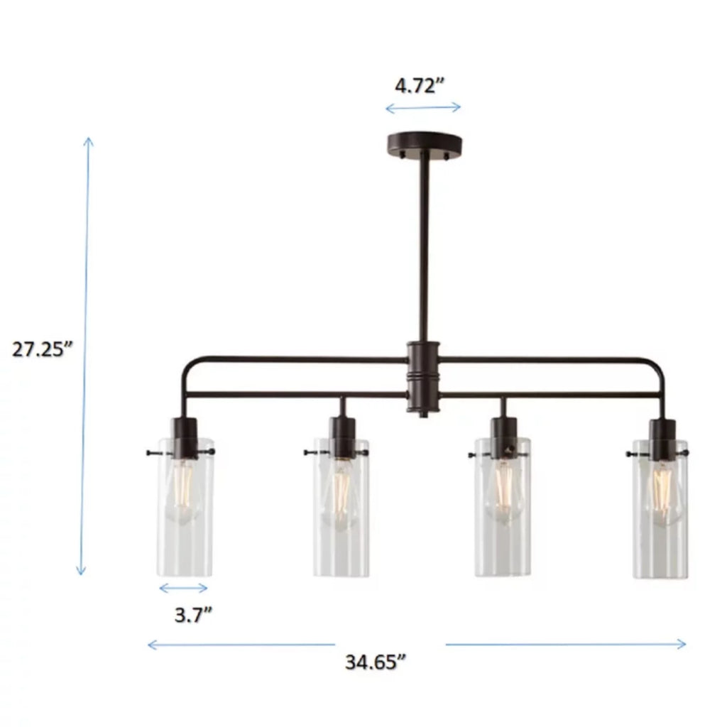 Bronze Metal Clear Glass 4-Light Island Pendant Light H17373