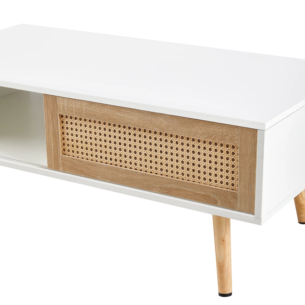 41.34" Rattan Coffee Table with Sliding Door Storage U2910