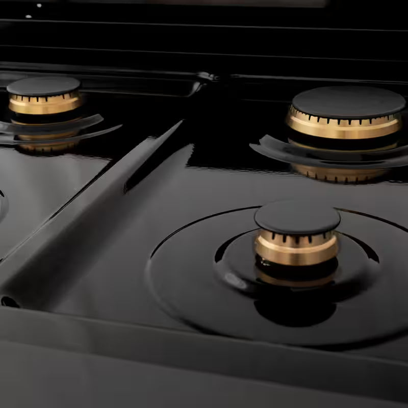 4 Burner Gas Cooktop with Brass Burners in Black Stainless Steel P931998