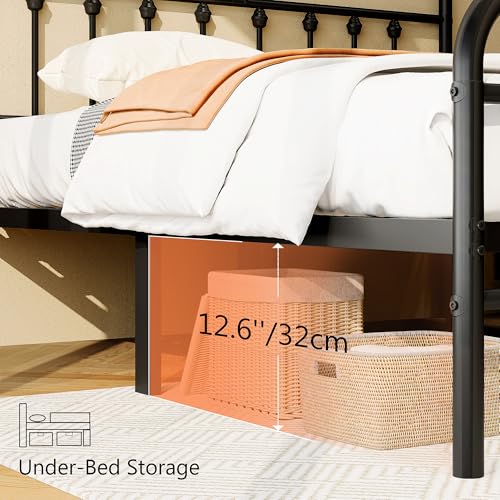Full Size Black Metal Platform Bed Frame with Headboard and Footboard C8189