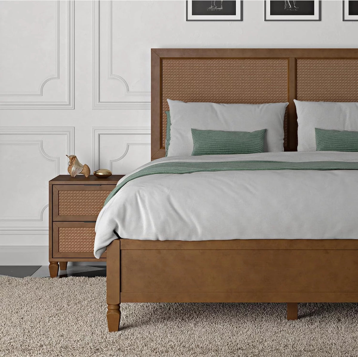 Walnut Rattan 2-Drawer Nightstand I64561