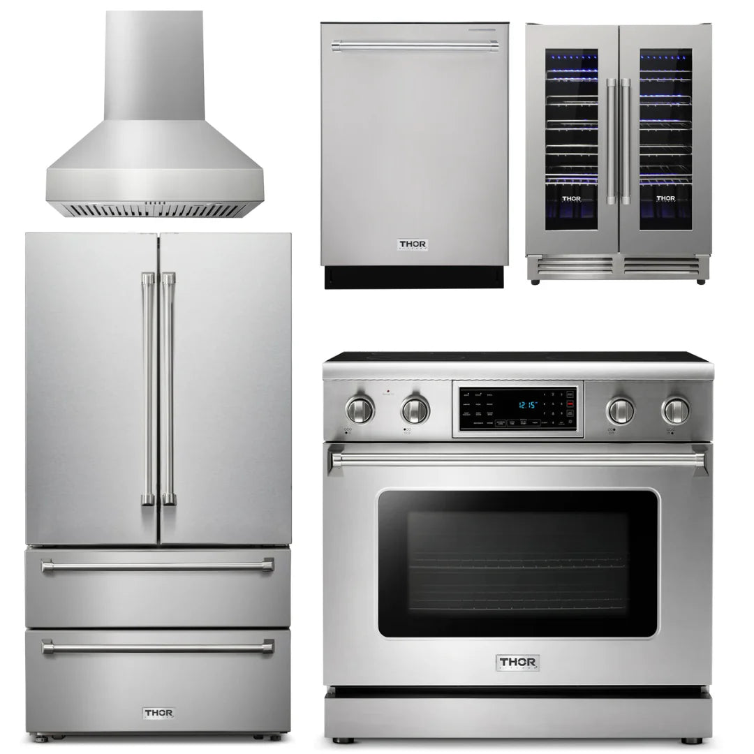 36 Electric Range, Range Hood, Refrigerator, Dishwasher, Wine Cooler H857