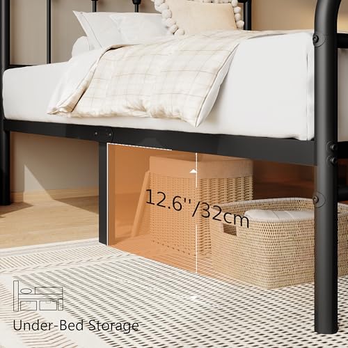 Full Size Black Metal Platform Bed Frame with Headboard and Footboard C8189