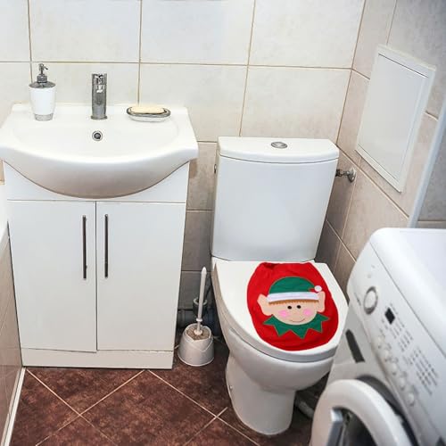 3 Pcs Christmas Toilet Seat Cover and Rug Set U137