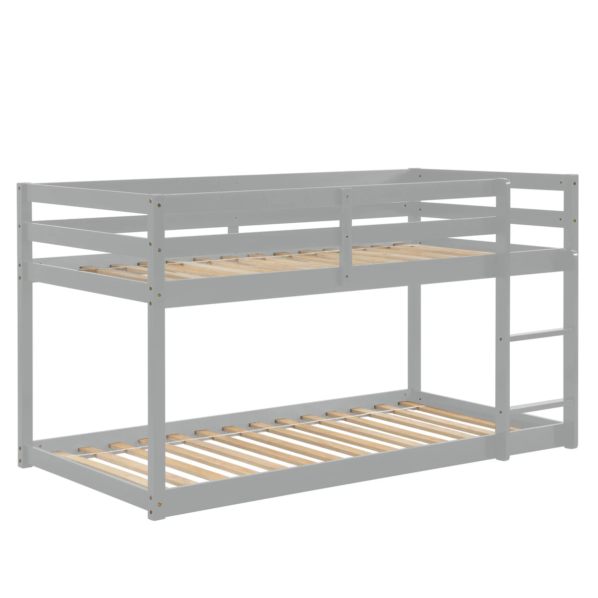 Gray Wood Twin over Twin Bunk Bed with Ladder and Guard Rails W993698