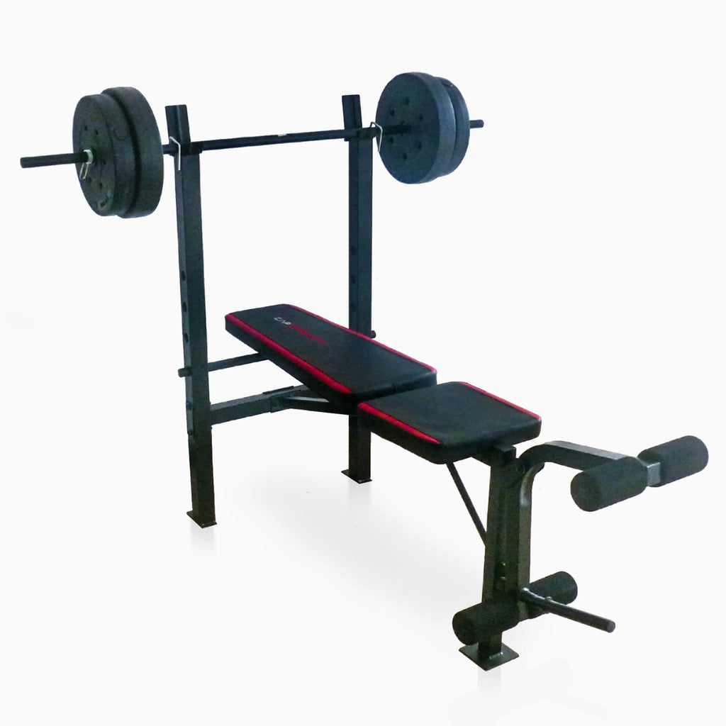 Adjustable Weight Bench with Rack and 90 lb Vinyl Weight Set J9293
