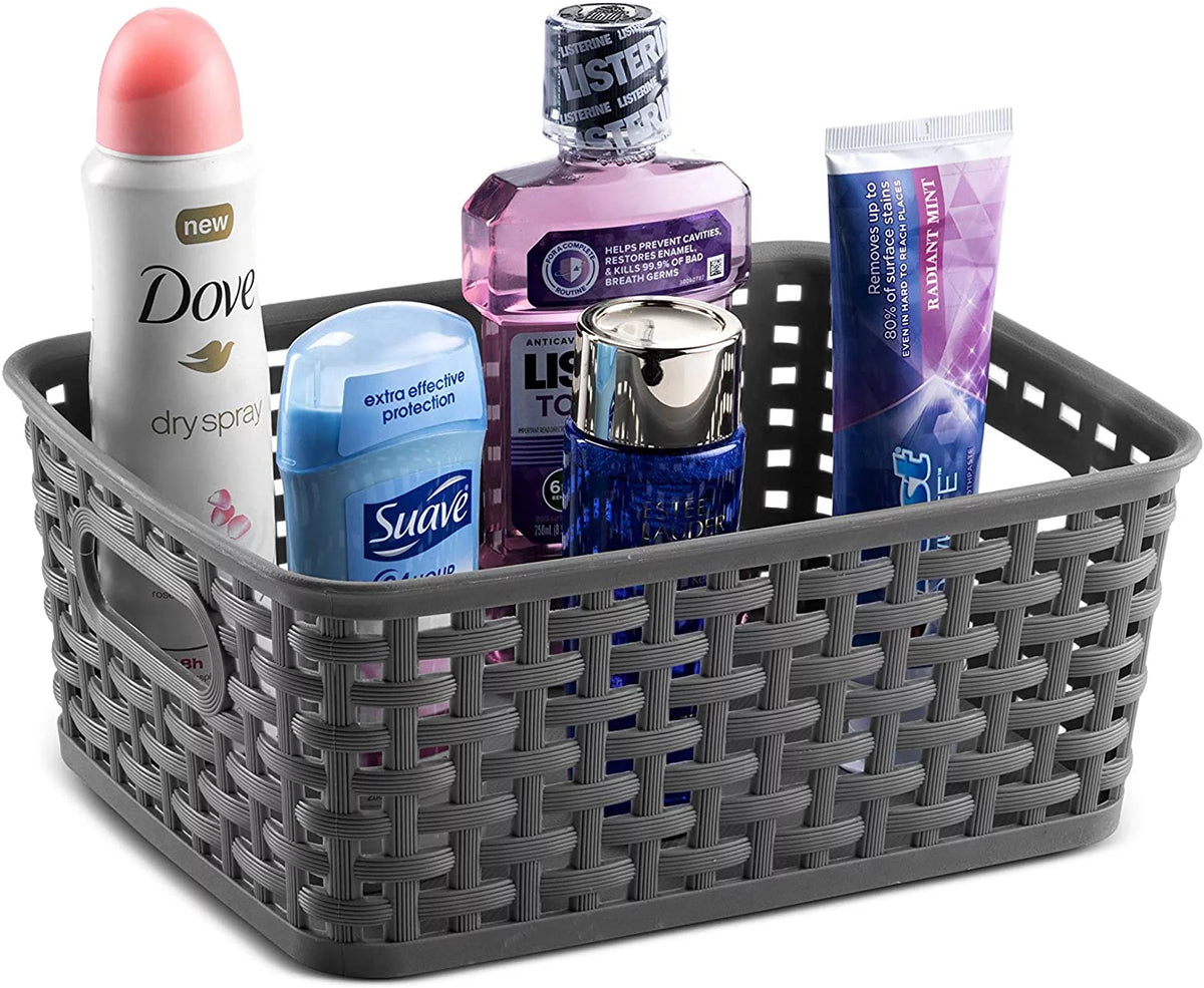 Set of 6 Plastic Storage Baskets with Cutout Handles Z693