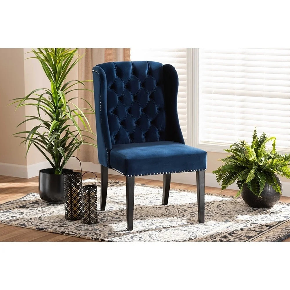 Navy Blue Velvet Upholstered Wood Wingback Dining Chair Y3001