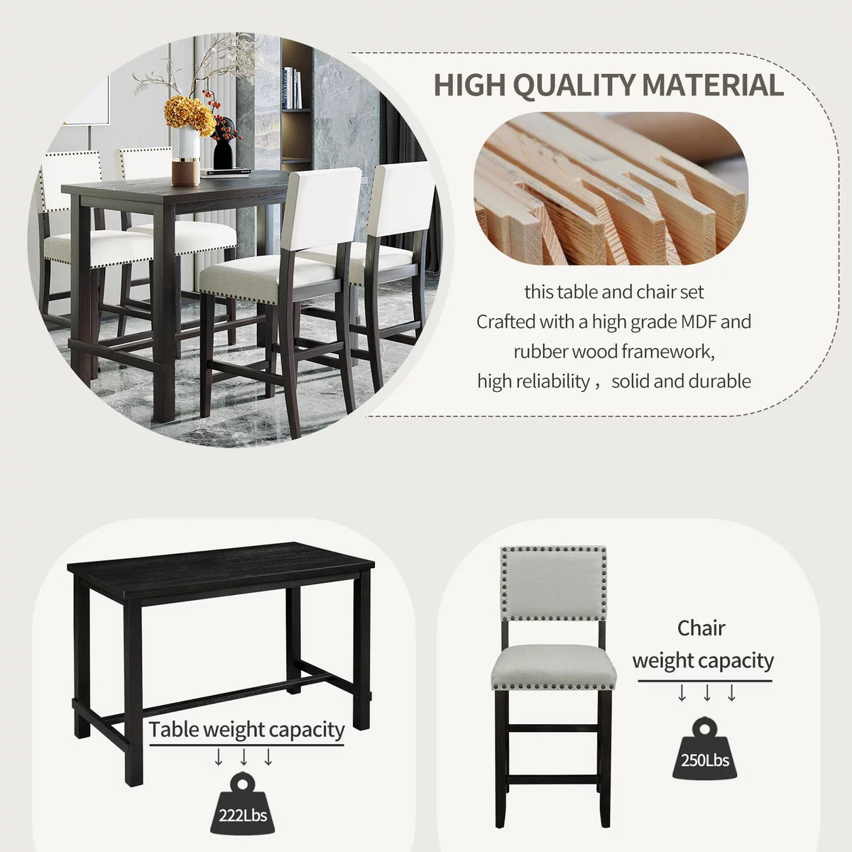 5 Piece Counter Height Bar Table with 4 Chairs L57298