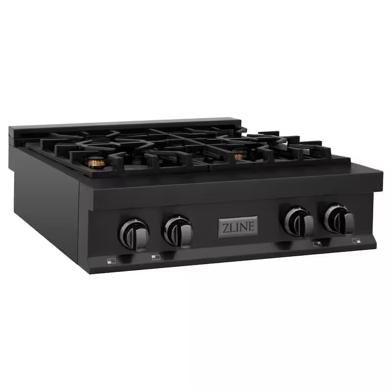 4 Burner Gas Cooktop with Brass Burners in Black Stainless Steel P931998