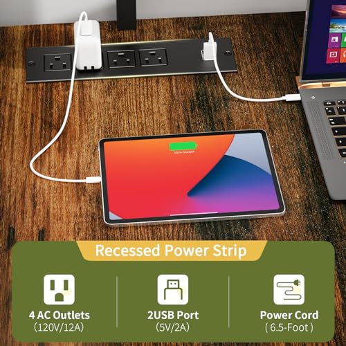 L Shaped Gaming Desk with LED Lights & Power Outlets R612