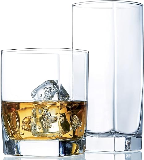 Set of 16 Drinking Glasses 8 Highball & 8 Old Fashioned Q730745
