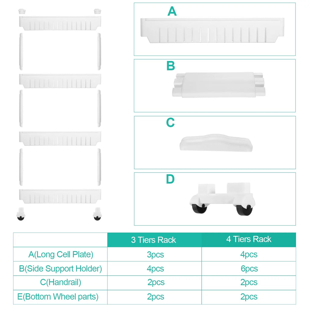3 Tiers Slim Cart Narrow Space Shelf White X64521