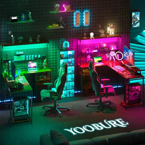 L Shaped Gaming Desk with LED Lights & Power Outlets R612