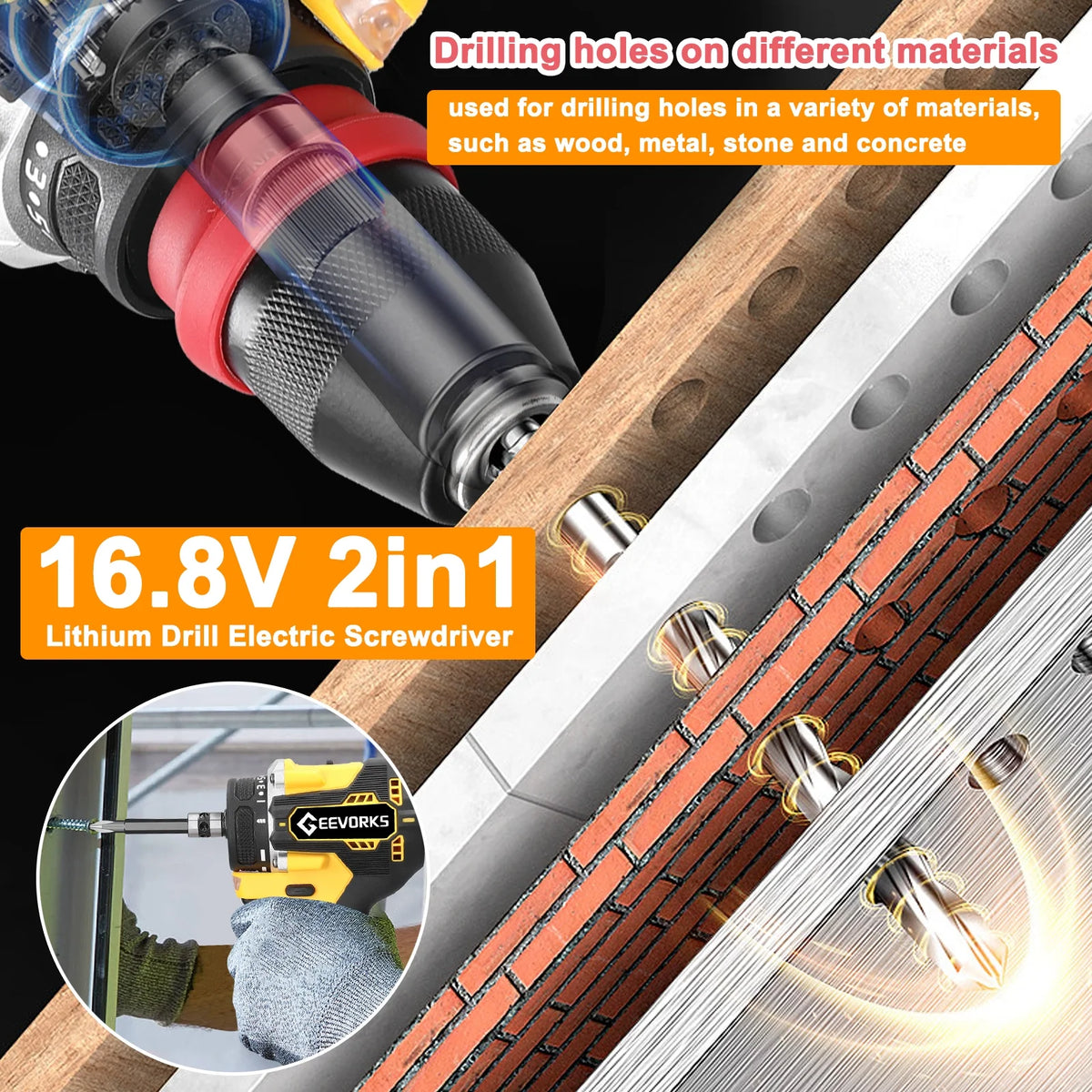 16.8V 2in1 Lithium Electric Screwdriver 45Nm Torque O575579