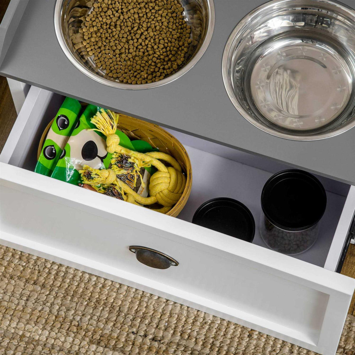 Large Elevated Dog Bowls with Storage Drawer H2804