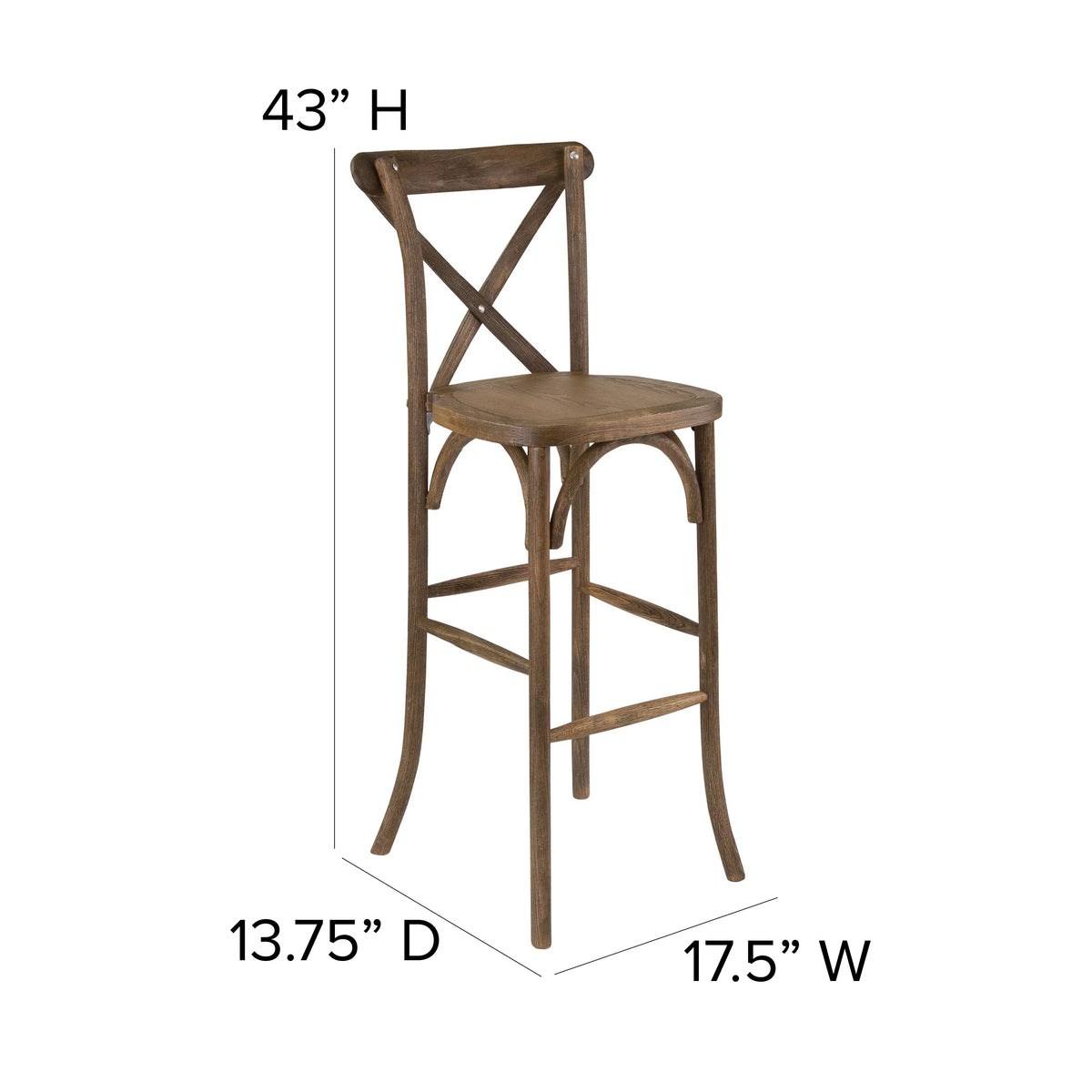 Dark Antique Wood Cross Back Barstool W713