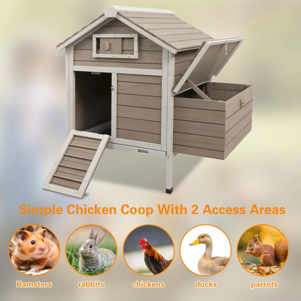 Grey Wooden Chicken Coop with Nesting Box and Ramp P539633