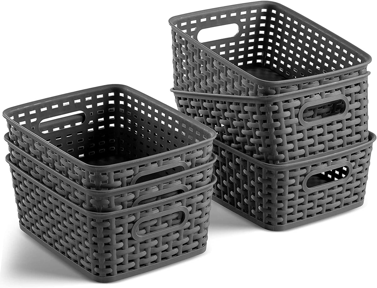Set of 6 Plastic Storage Baskets with Cutout Handles Z693