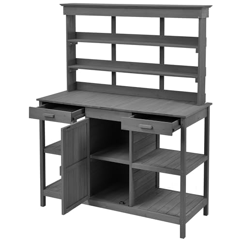 66" Wooden Potting Bench with Drawers Cabinet and Shelves A743794